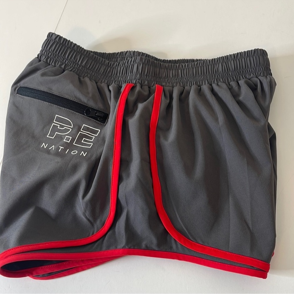 PE Nation Running Shorts. Charcoal Gray and Red XXL 2XL